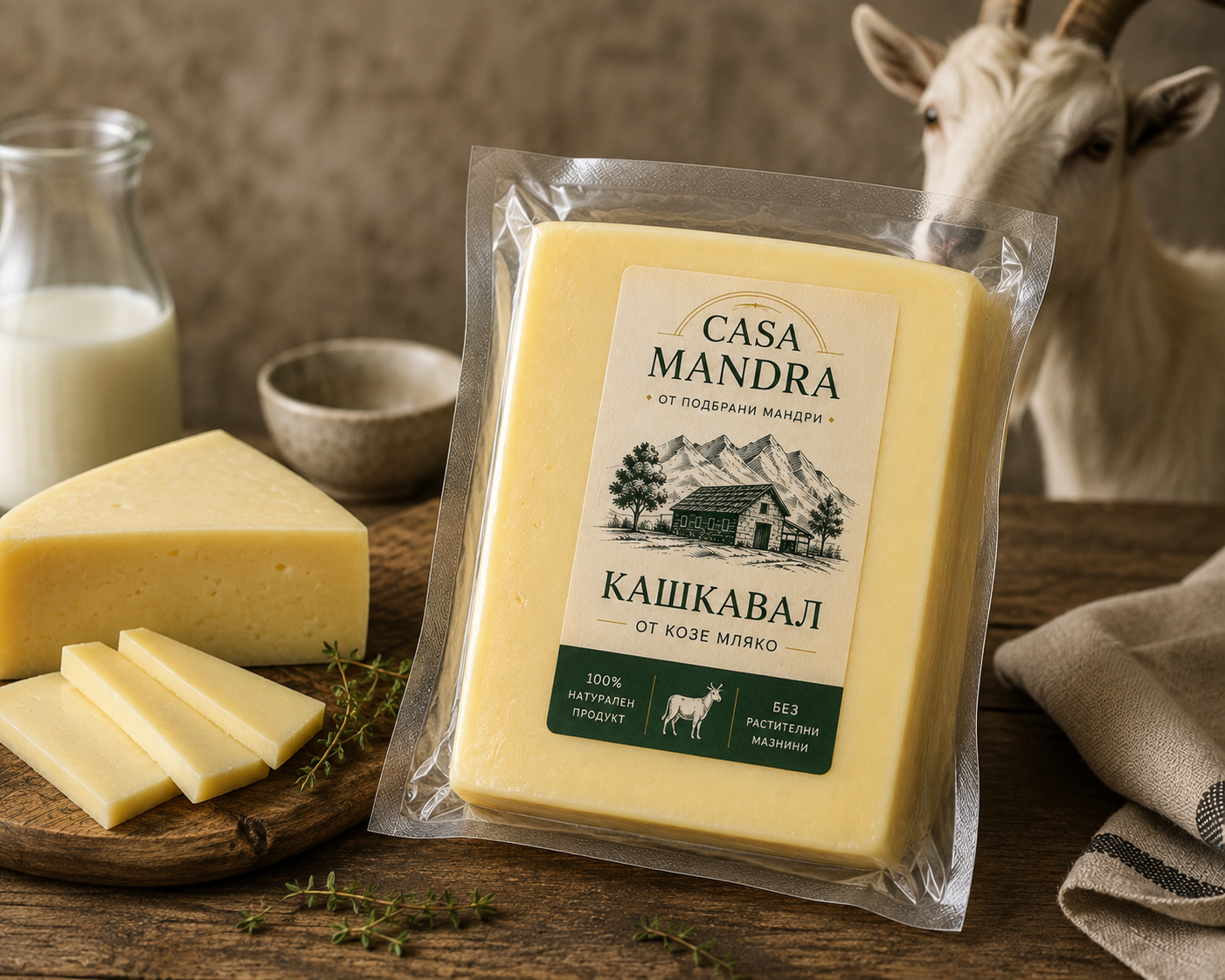 Домашен кози кашкавал от подбрани семейни мандри | 400 г